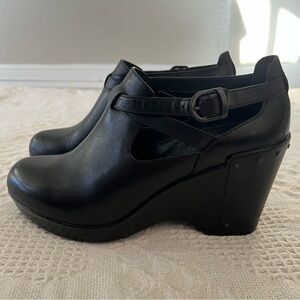 Dansko Franka Wedge Booties Black Leather Silver Studded Adjustable Straps 40